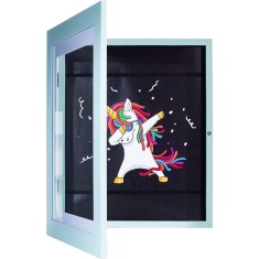 Rama Foto Flippy, cu Magnet, din Lemn, cu Spatiu Pentru Depozitare, Pentru Desene si Picturi A4, Sticla Securizata, Rama MDF, 21x30 cm, Albastru
