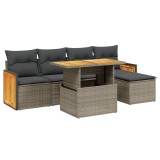 Set mobilier gradina cu perne, 6 piese, gri, poliratan