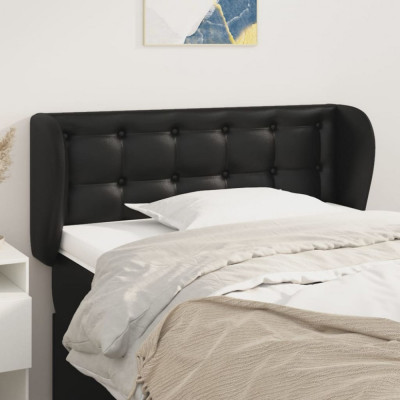 vidaXL Tăblie de pat cu aripioare negru 103x23x78/88cm piele ecologică foto