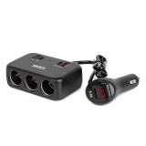 Distribuitor priza bricheta auto AMiO cu incarcator 3 prize, 2x USB-A, 1x USB-C QC4.0, afisaj digital, 12/24V, 120W, cablu 80 cm