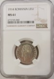 Moneda Romania 1 leu 1914 NGC MS61