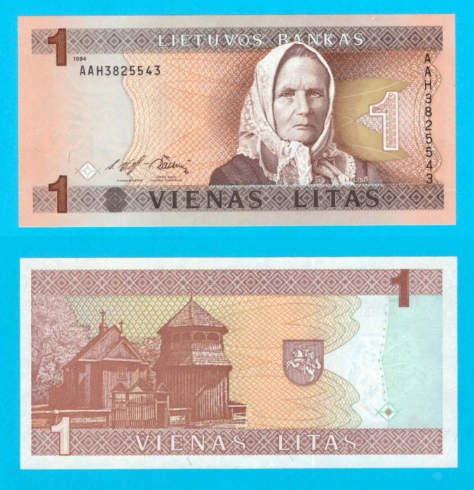 Lituania (p#53) 1 Litas 1994 UNC &#039;Žymantienė&#039; serie: AAH3825543
