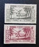 Așezările Franceze din Oceania ( Polinezia Franceză) 1913&ndash;1930 - "Pescari Polinezieni &icirc;n Piroagă" (1c &amp; 2c - Gravură Merviault / Mignon) - Cod: -A992