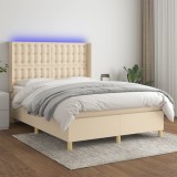 Cumpara ieftin Pat cu arcuri, saltea și LED, crem, 140x200 cm, textil