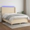 vidaXL Pat cu arcuri, saltea și LED, crem, 140x190 cm, textil 3139194