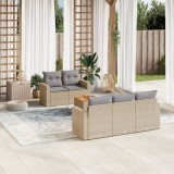 Set Canapele Gradina vidaXL, 6 Piese, Poliratan Bej, cu Perne Gri, Depozitare, Modular