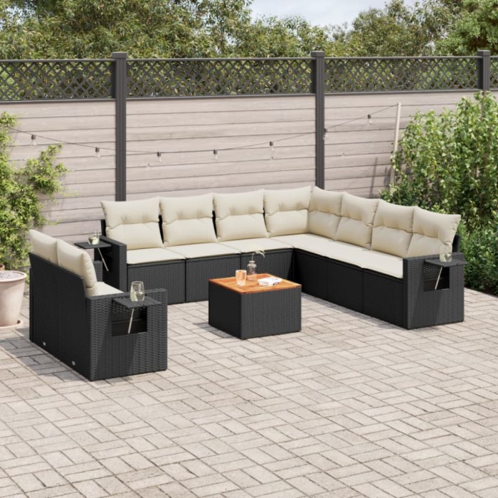 Gossi set canapele de gradina cu perne, 10 piese, negru, poliratan