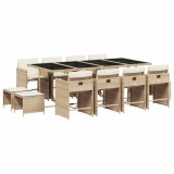 Set mobilier de gradina cu perne, 13 piese, bej, poliratan