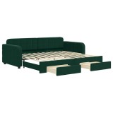 Cumpara ieftin Pat de zi cu extensie si sertare verde inchis 90x200 cm catifea