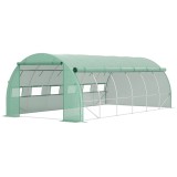 Outsunny Seră de grădină seră tunel 18 m&sup2; cu ușă, pereți laterali cu fermoar 12 ferestre oțel PE 4 x 3 x 2 m verde | Aosom Romania