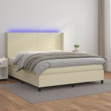 vidaXL Pat cu arcuri, cu saltea și LED, crem, 180x200 cm, piele eco 3139279