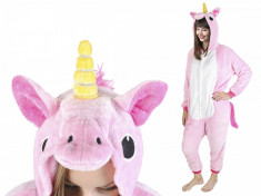 Costum Unicorn cu gluga pentru carnaval sau petreceri, marime M, culoare Roz foto