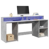 vidaXL Birou cu lumini LED, gri beton, 200x55x91 cm, lemn prelucrat 3309441