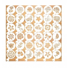 Set 50 de sabloane pentru decorarea parjiturilor, cafea, pentru pictura, Alb, 8.7 cm, A1427