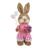 Iepure decorativ de Paște din iarbă, roz, 28 cm, CMCLASS