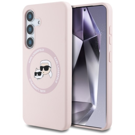 Husa pentru Samsung Galaxy S25 Plus - Karl Lagerfeld Silicone Double Heads (KLHMS25MSKCHTCP) - Pink