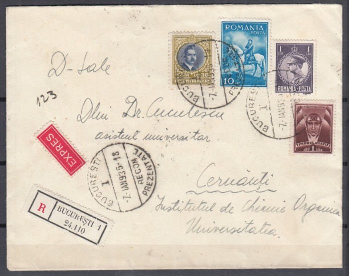 ROMANIA 1930/1932 LP 86 LP 97 REGELE CAROL II-CALARE TIMBRUL AVIATIEI /PLIC CIRCULAT EXPRES 1935 BUCURESTI - CERNAUTI