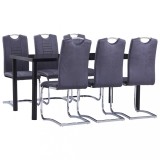 Set mobilier de bucătărie, 7 piese, gri, velur ecologic