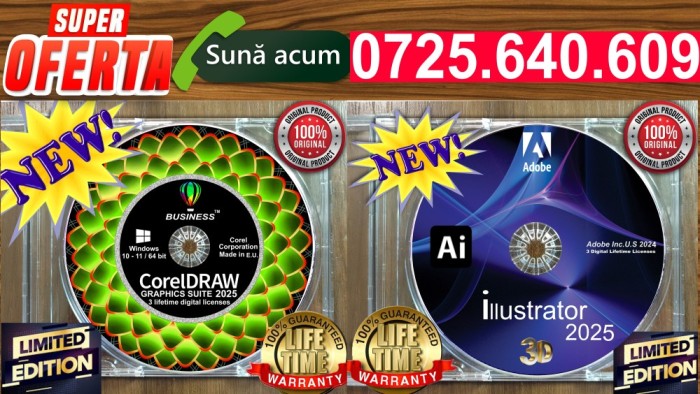 CorelDRAW Graphics Suite Business 2025 - 3 Lifetime licenses - Licenta Permanenra/ Adobe ILLUSTRATOR 2025 -3 Lifetime licenses