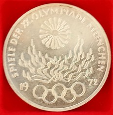 (A878) MONEDA DIN ARGINT GERMANIA - 10 MARK 1972, LIT. F, OLIMPIADA DE LA MUNCHEN