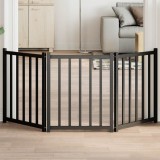vidaXL Poartă pentru c&acirc;ini pliabilă 3 panouri negru, 150 cm, lemn brad