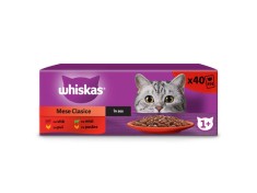 Hrana umeda pentru pisici Whiskas, selectii clasice in sos de carne, Vita, Pui, Miel si Pasare, 40 x 85 g