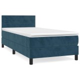 Cumpara ieftin Pat box spring cu saltea, albastru inchis, 80x200 cm, catifea