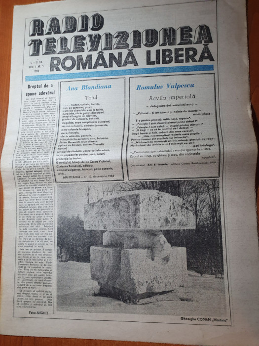 radio televiziunea romana libera 5-11 februarie 1990-ana blandiana,r. vulpescu