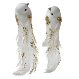 Set 2 ornamente brad Pasari albe aurii 15x8x5 cm