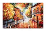 Cumpara ieftin Tablou GIGANT peisaj citadin pictat manual, O seara linistita prin orasul vechi, 150x100cm ulei pe panza in cutit efect 3D