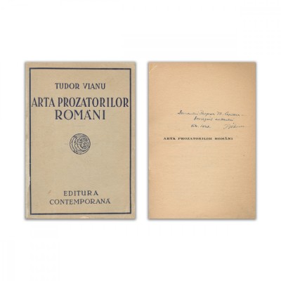 Tudor Vianu, Arta prozatorilor rom&amp;acirc;ni, 1941, cu dedicație pentru Th. Capidan foto