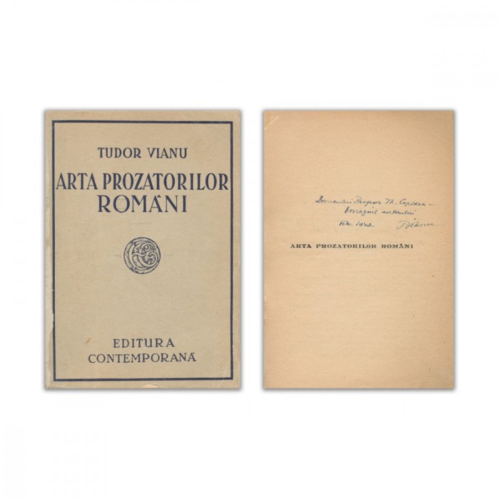 Tudor Vianu, Arta prozatorilor rom&acirc;ni, 1941, cu dedicație pentru Th. Capidan