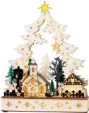 Decoratiune de Craciun din lemn cu LED, satuc iluminat 25x7,5x32 cm