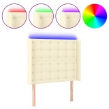 Cumpara ieftin Tablie de pat cu LED, crem, 103x16x118/128 cm, piele ecologica