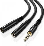 Cablu Audio Smartera Jack 3.5mm tata la 2x 3.5mm mama, aur 24K MAKEASY, negru, 30 cm