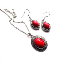 set colier si cercei cu howlite rosu 44780