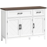 HOMCOM Bufet pentru living, mobilier de depozitare cu 3 uși cu model chevron, 2 sertare și 2 rafturi reglabile, 110 x 35 x 80,5 cm, alb | Aosom Romani