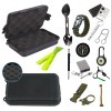Kit supravietuire complet outdoor 14 accesorii multifunctionale cu 2 benzi reflectorizante cutie etansa ABS IP54 18x11x5 cm camping urgente, Dactylion