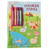 Coloram ferma. Carte de colorat cu 4 creioane cerate