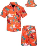 Set pentru băieți cu cămașă hawaiană și pantaloni scurți cu imprimeu tropical și pălărie, 2 piese &ndash; portocaliu 3-4T