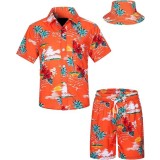Set pentru băieți cu cămașă hawaiană și șorturi cu imprimeu tropical și pălărie, 2 piese &ndash; portocaliu 5-6T