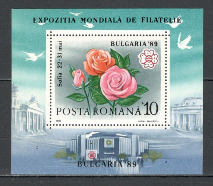 Romania.1989 Expozitia filatelica BULGARIA:Trandafiri-Bl. TR.497