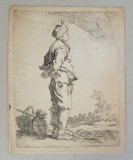 Abraham Bloemaert &quot;Barbat cu toiag&quot; gravura veche