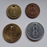 Set jetoane Iuliu Cure , Arad , de 4 valori nominale diferite: 1, 2, 4 si 8 . Necirculate, luciu de batere si patina frumoasa.