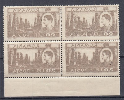 ROMANIA 1948 LP 229 MIHAI SUPRATIPAR RPR EROARE ABKLATSCH BLOC DE 4 TIMBRE MNH foto