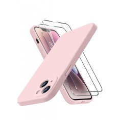 Husa silicon antisoc cu microfibra in interior pentru Iphone 14 Plus Roz