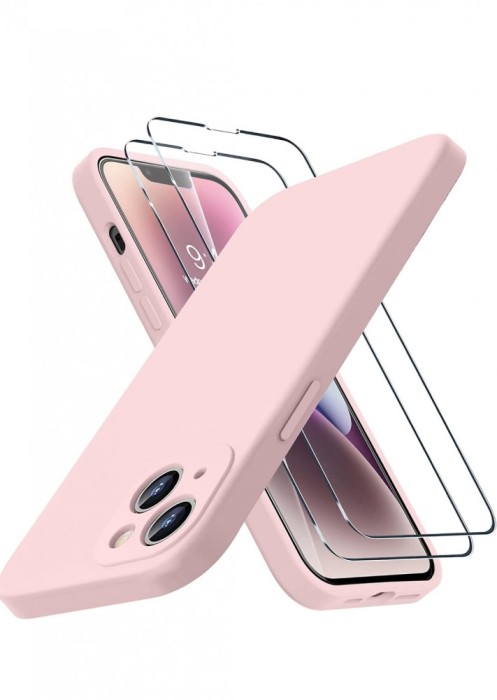 Husa silicon antisoc cu microfibra in interior pentru Iphone 14 Plus Roz