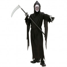 Costum Schelet Grim Reaper Halloween, copii 5-13 ani, 3 piese, negru foto