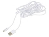 Cablu USB 2.0 A la Micro B 3m Alb 480Mbps 2A
