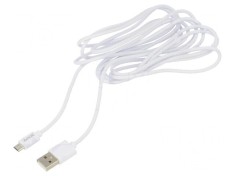 Cablu USB 2.0 A la Micro B 3m Alb 480Mbps 2A